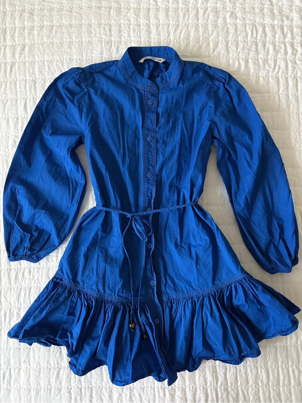 Zara Royal Blue Button-Front Dress with Tie Waist